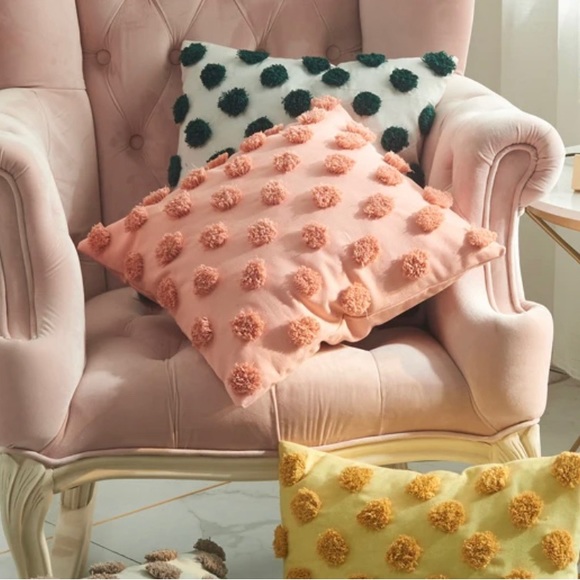 Luxury Home | Boho Chic Blush Pink Tufted Polka Dot Throw Pillow Cover - Picture 3 of 9